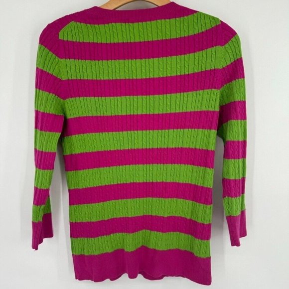 Talbots womens Green Pink Striped Cardigan cable knit sweater Size Small cotton - Picture 10 of 10